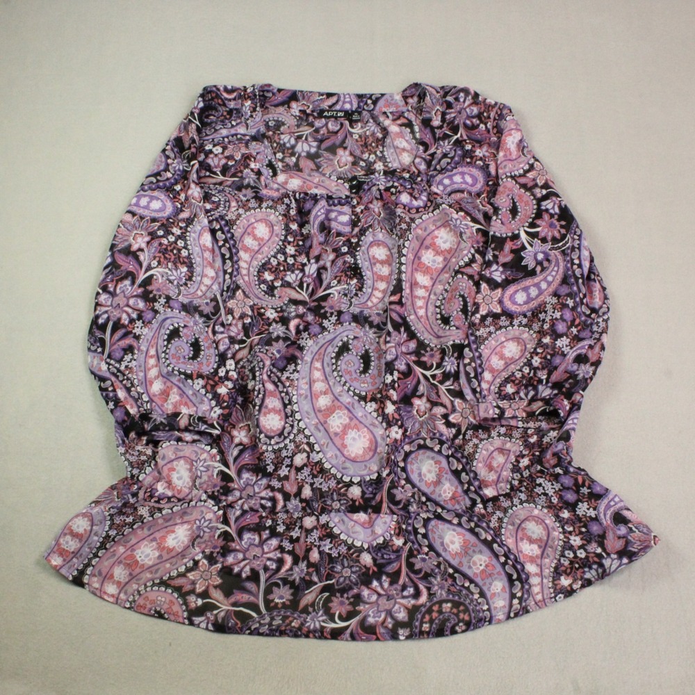 APT 9 Womens Blouse XL Paisley Purple Pink Peplum 3/4 Sleeve Top